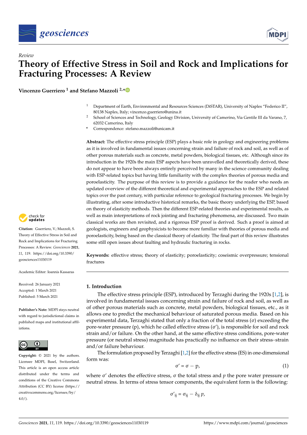 Theory of Effective Stress in Soil and Rock and Implications for Fracturing Processes: a Review