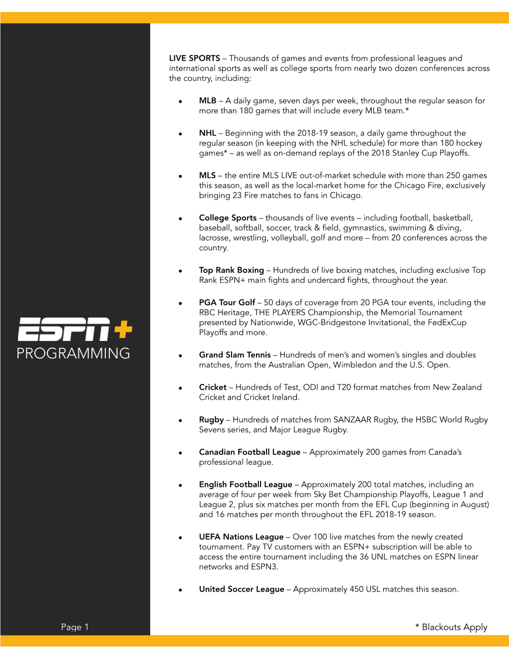 ESPN+ Programming