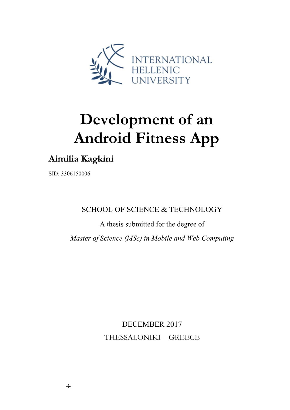 Development of an Android Fitness App Aimilia Kagkini