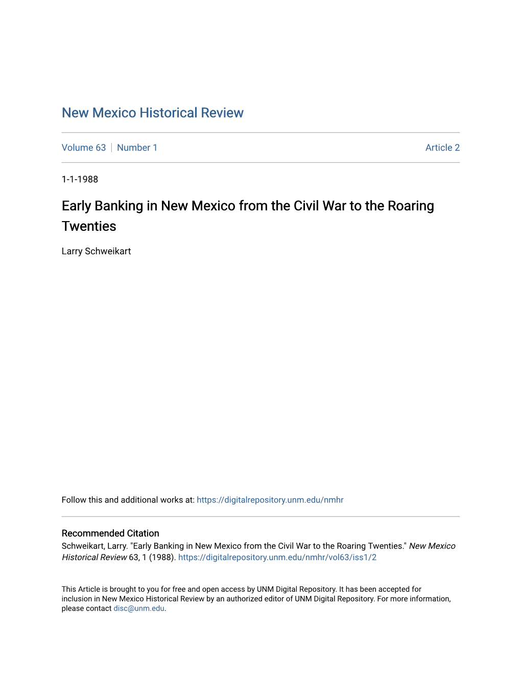 Early Banking in New Mexico from the Civil War to the Roaring Twenties