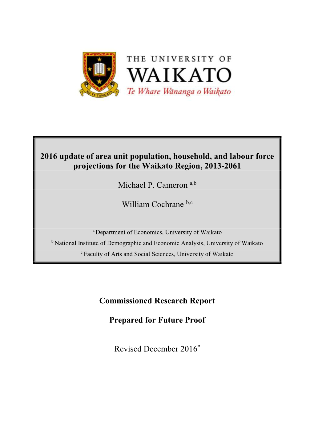 Population, Household & Labour Force Projections for Waikato Region