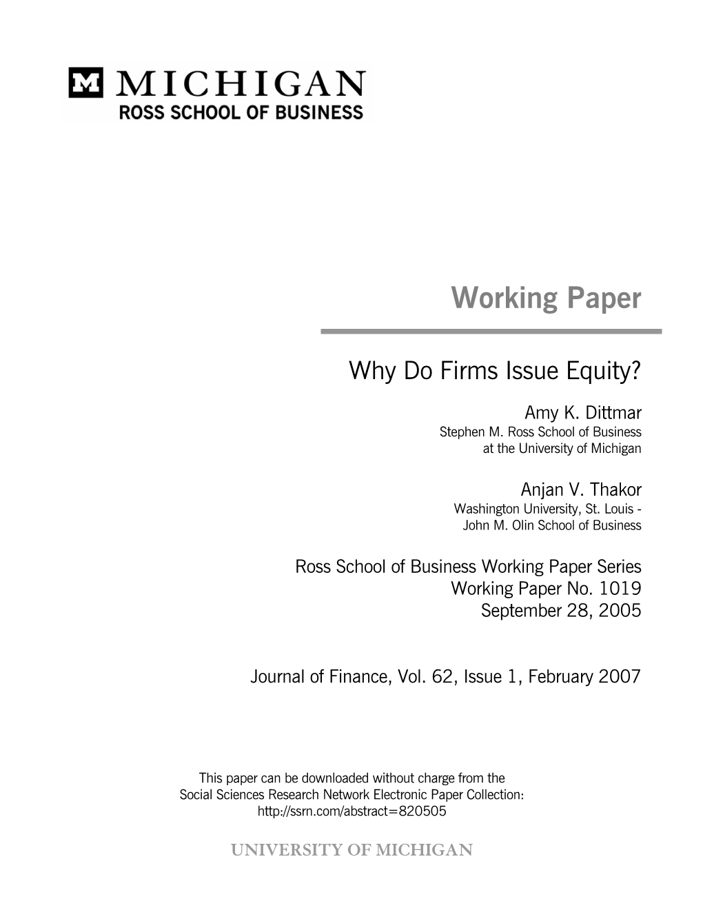 Why Do Firms Issue Equity?