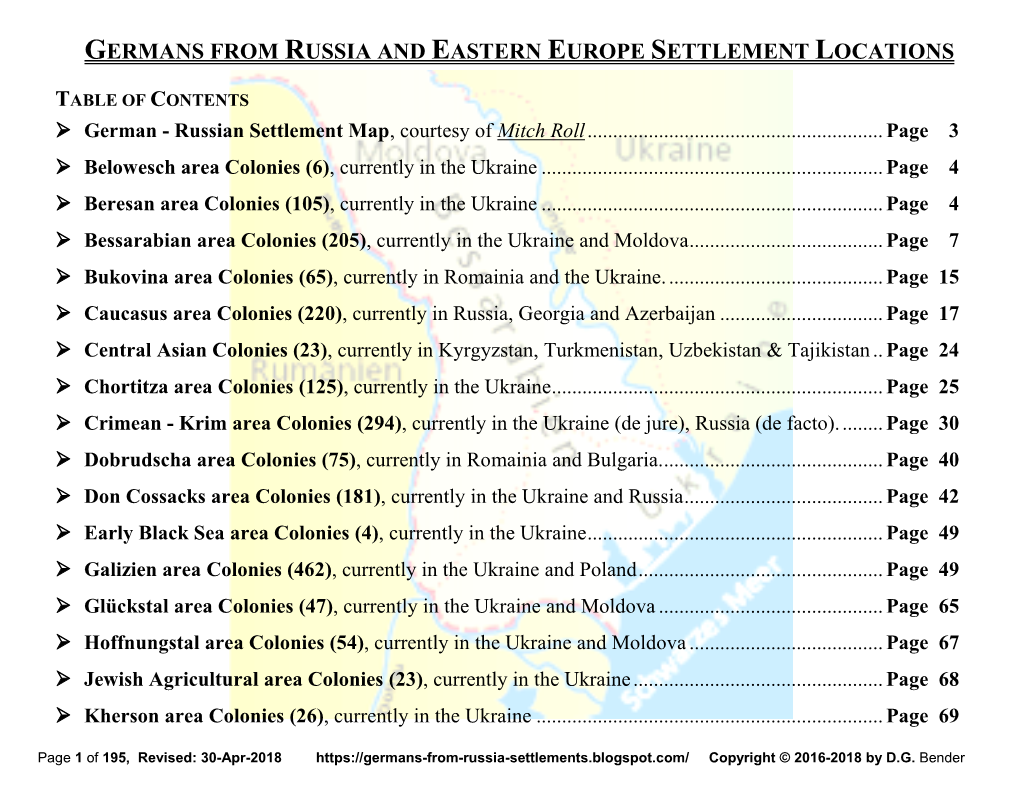 Germans from Russia and Eastern Europe Settlement Locations