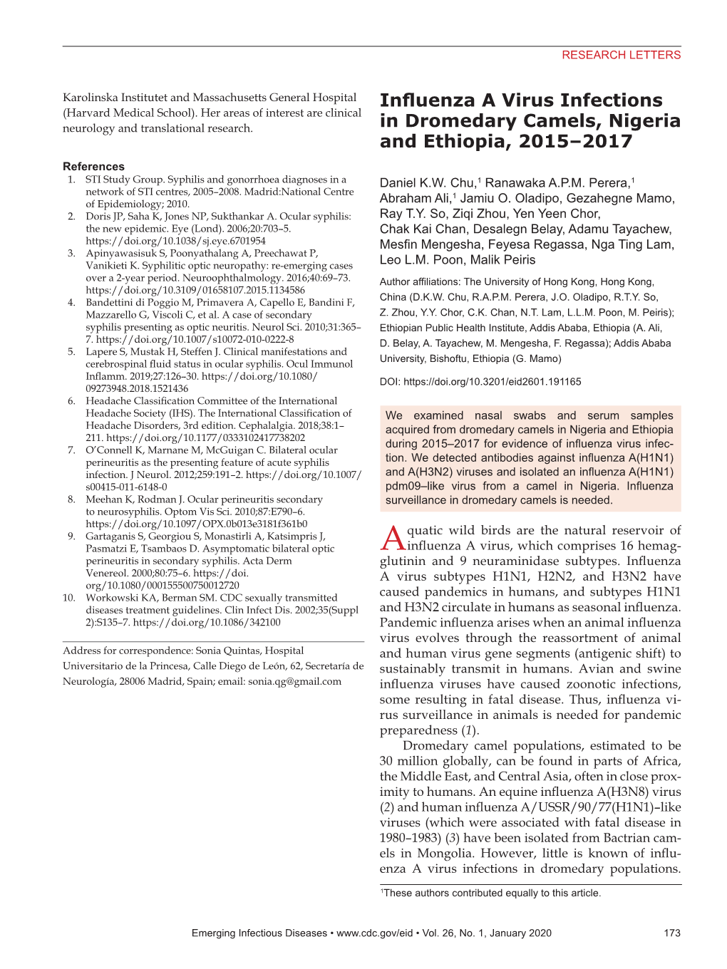 Influenza a Virus Infections in Dromedary Camels, Nigeria