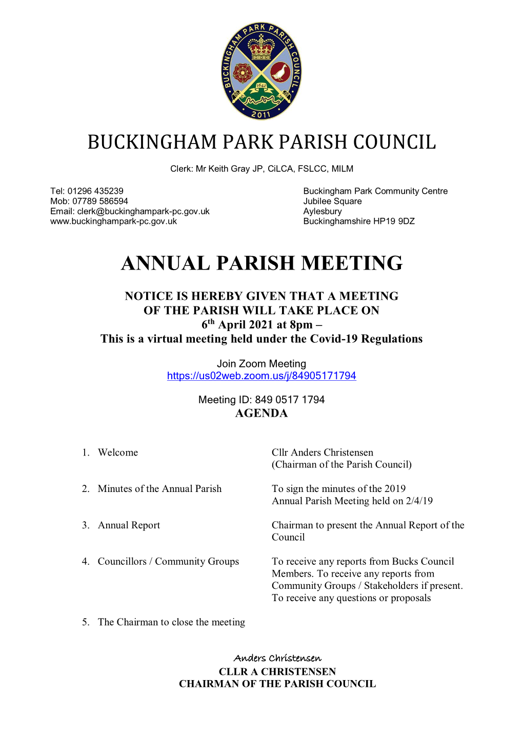 Buckingham Park Parish Council Annual Parish