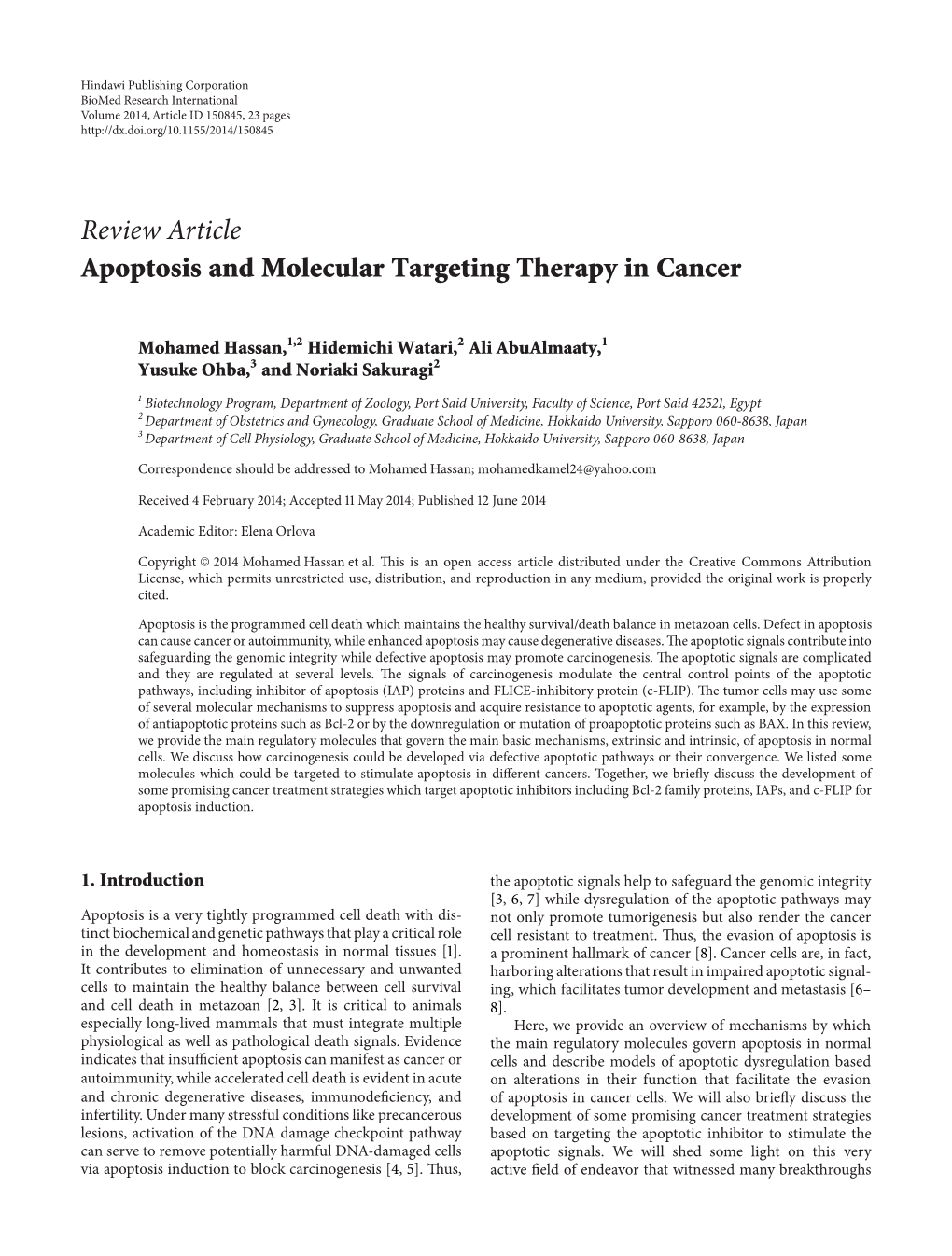 Review Article Apoptosis and Molecular Targeting Therapy in Cancer