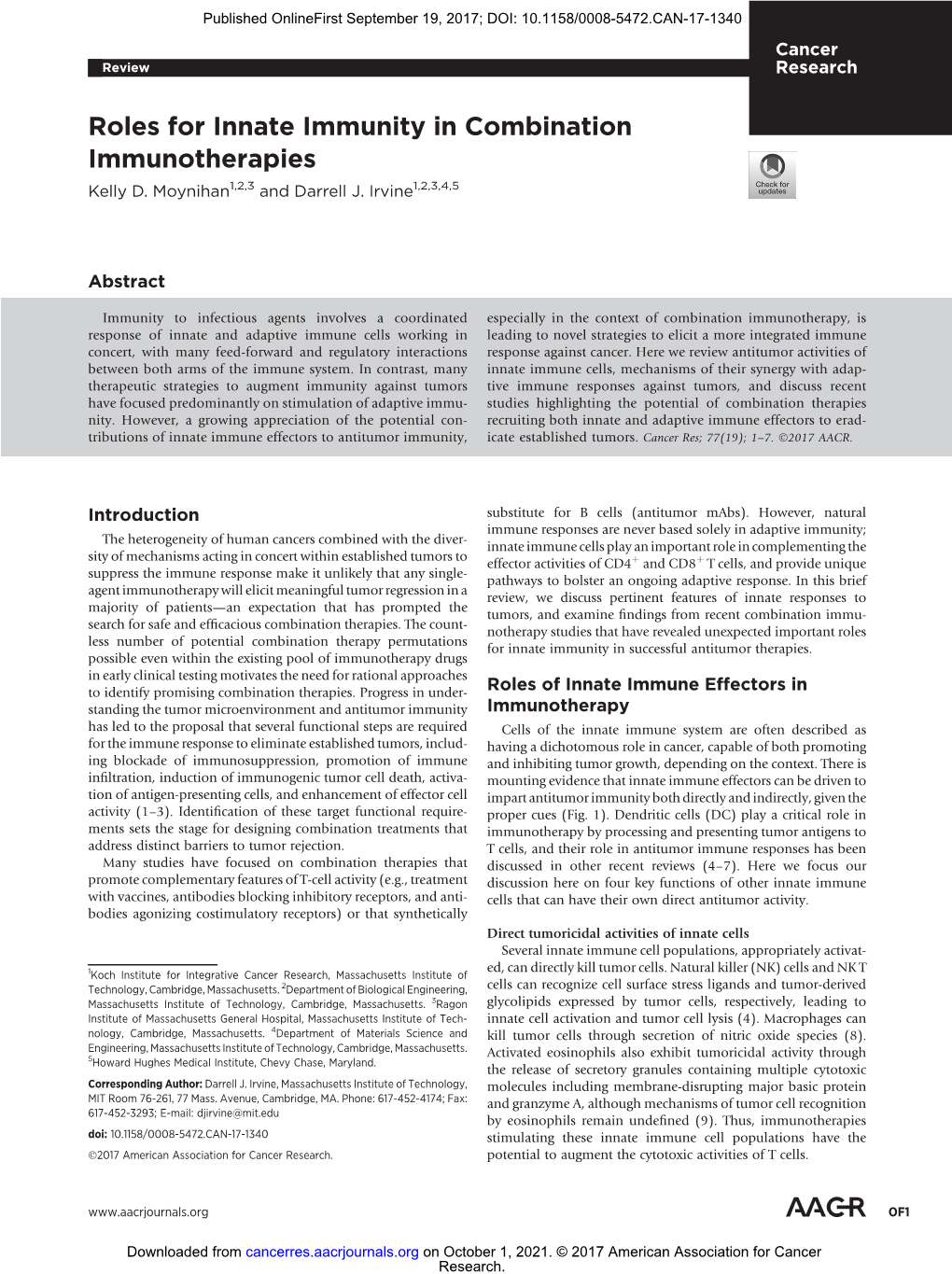 Roles for Innate Immunity in Combination Immunotherapies Kelly D