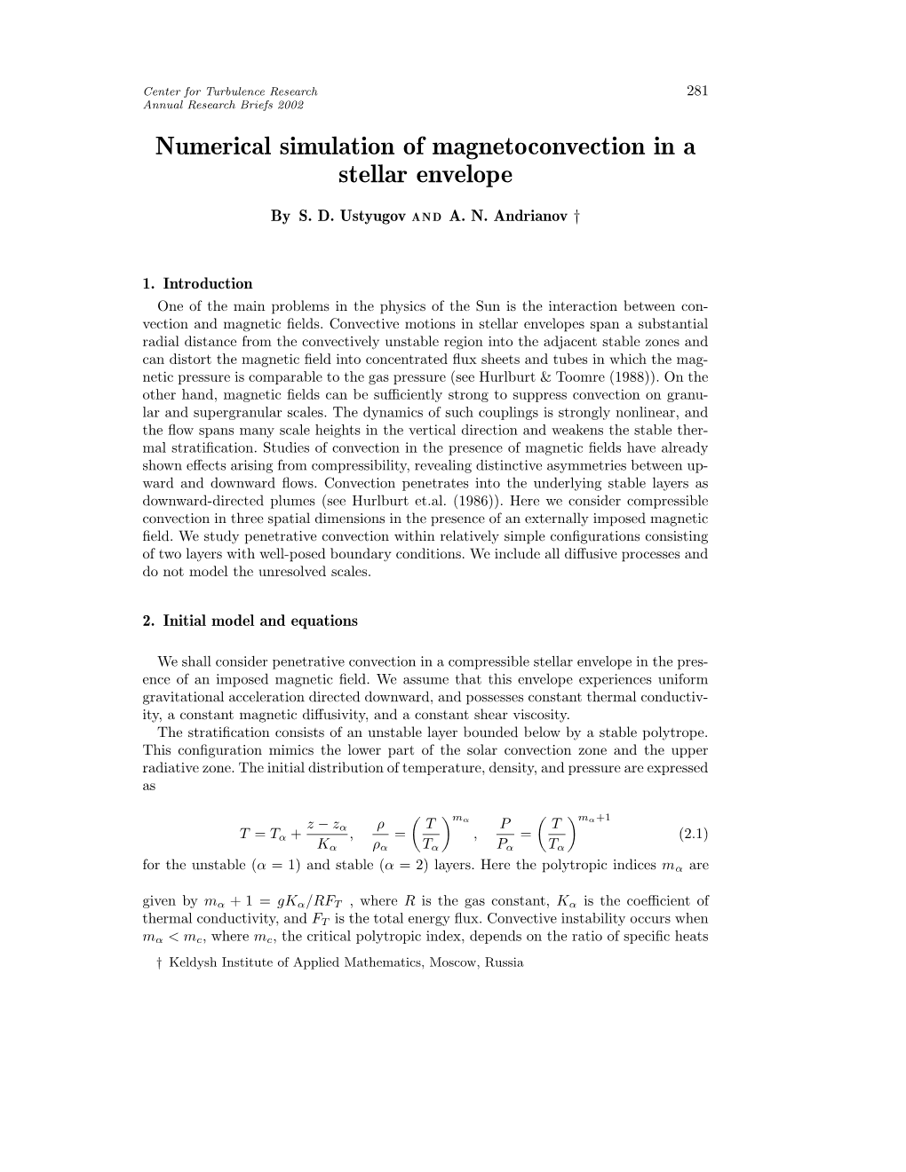 Numerical Simulation of Magnetoconvection in a Stellar Envelope