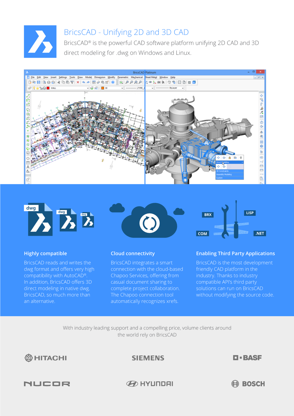 Bricscad - Unifying 2D and 3D CAD Bricscad® Is the Powerful CAD Software Platform Unifying 2D CAD and 3D Direct Modeling for .Dwg on Windows and Linux