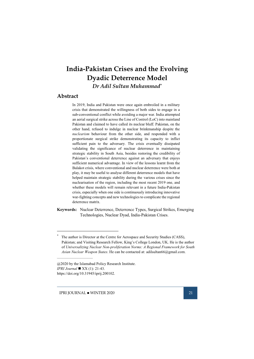 India-Pakistan Crises and the Evolving Dyadic Deterrence Model