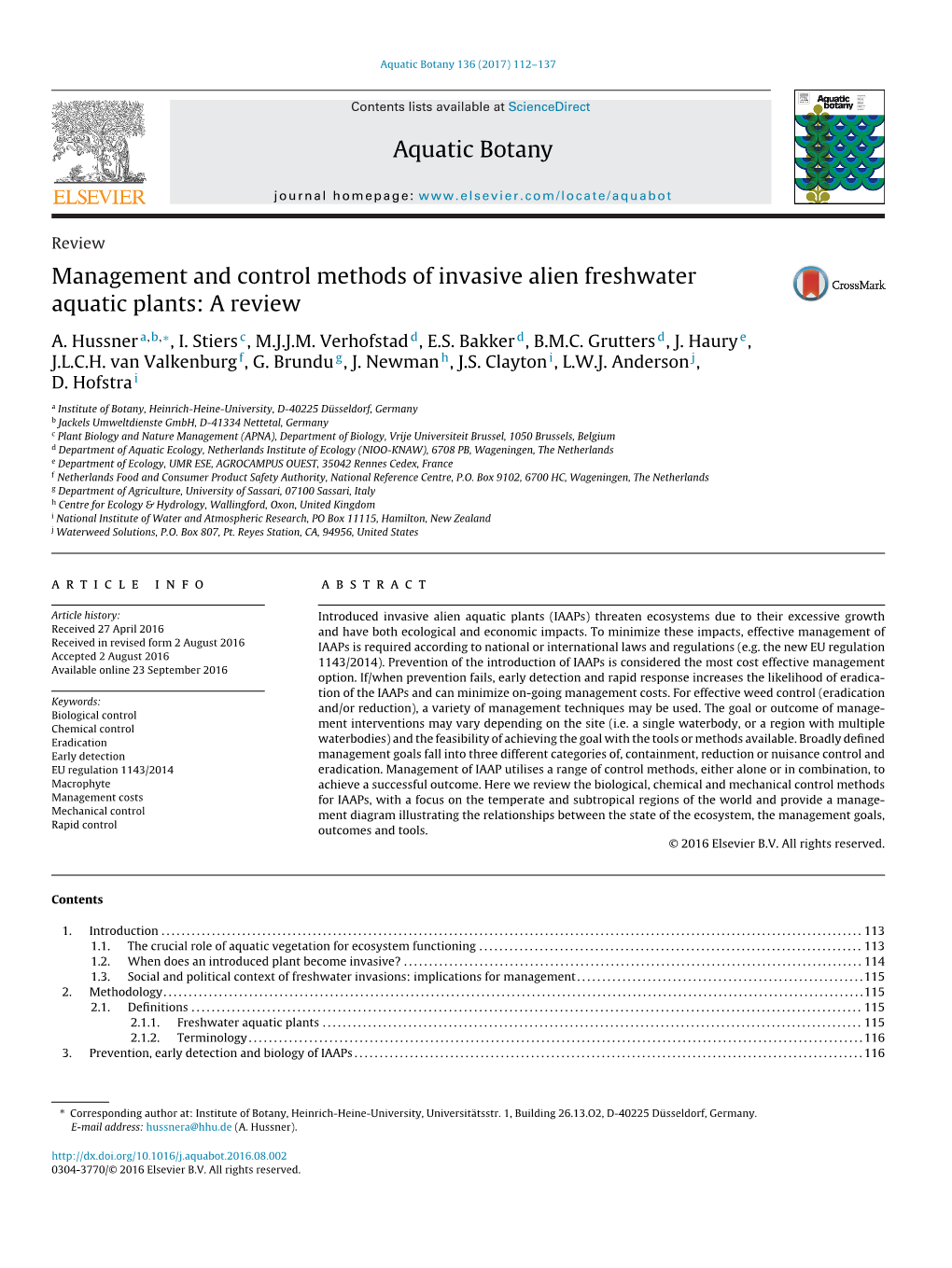 Management and Control Methods of Invasive Alien Freshwater