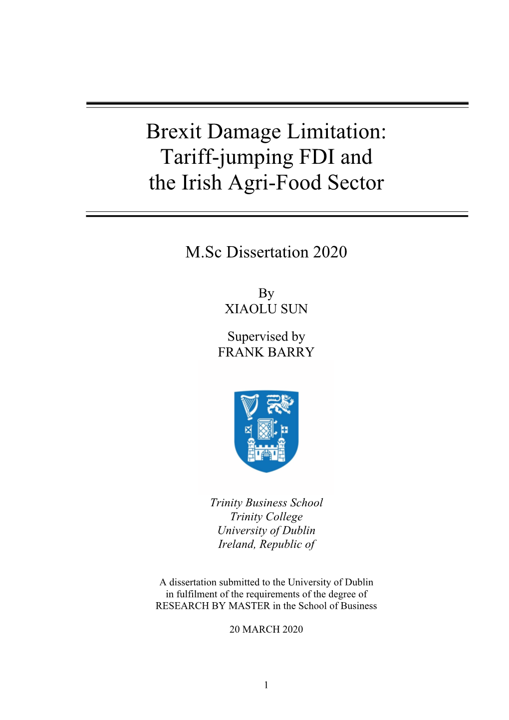 Tariff-Jumping FDI and the Irish Agri-Food Sector