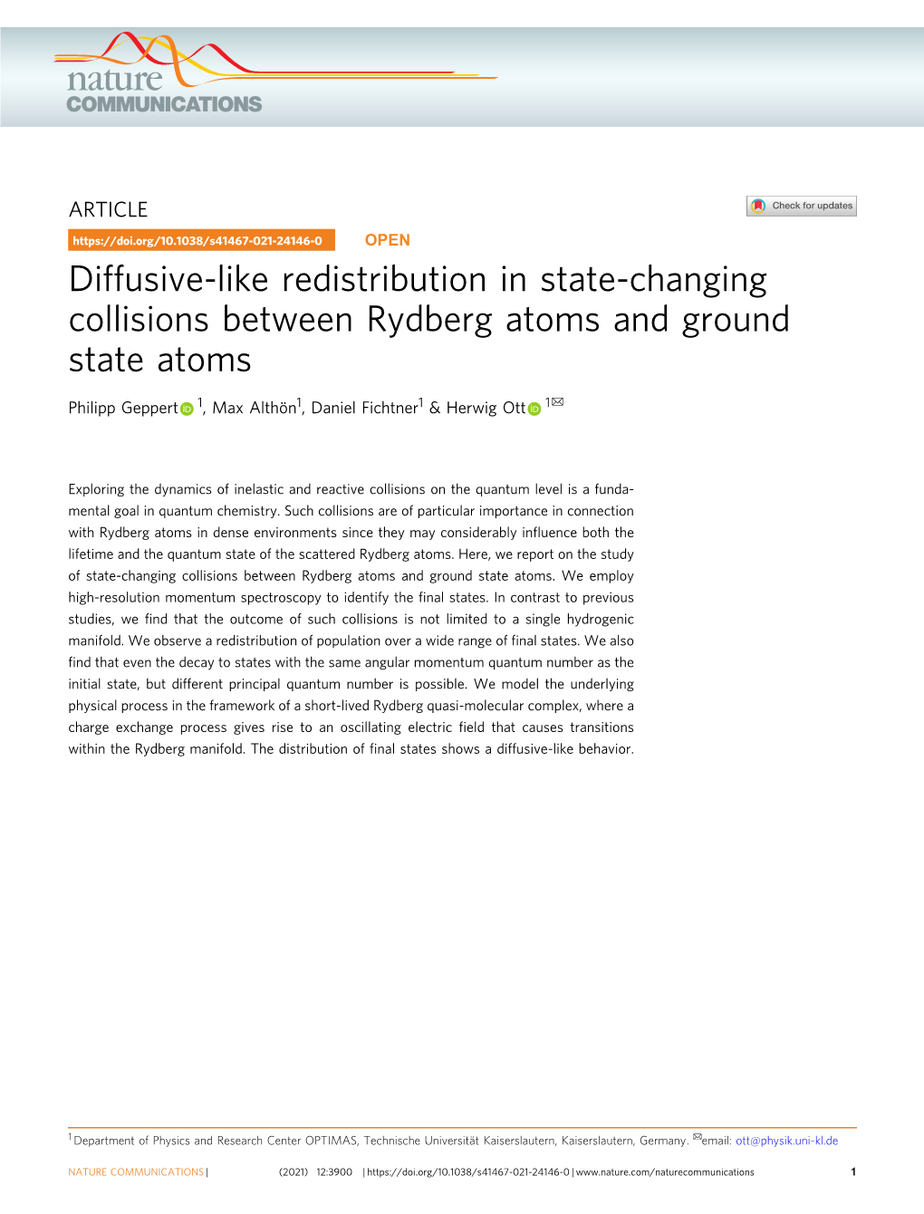 Diffusive-Like Redistribution in State-Changing Collisions Between