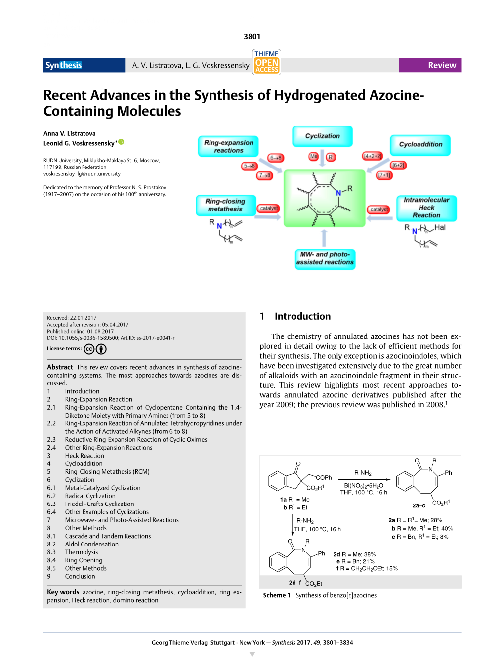 Recent Advances in the Synthesis of Hydrogenated Azocine- Containing Molecules