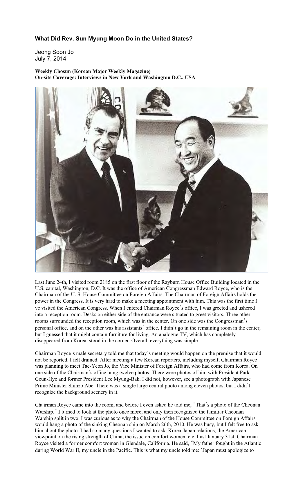 What Did Rev. Sun-Myung Moon Do in the United States?