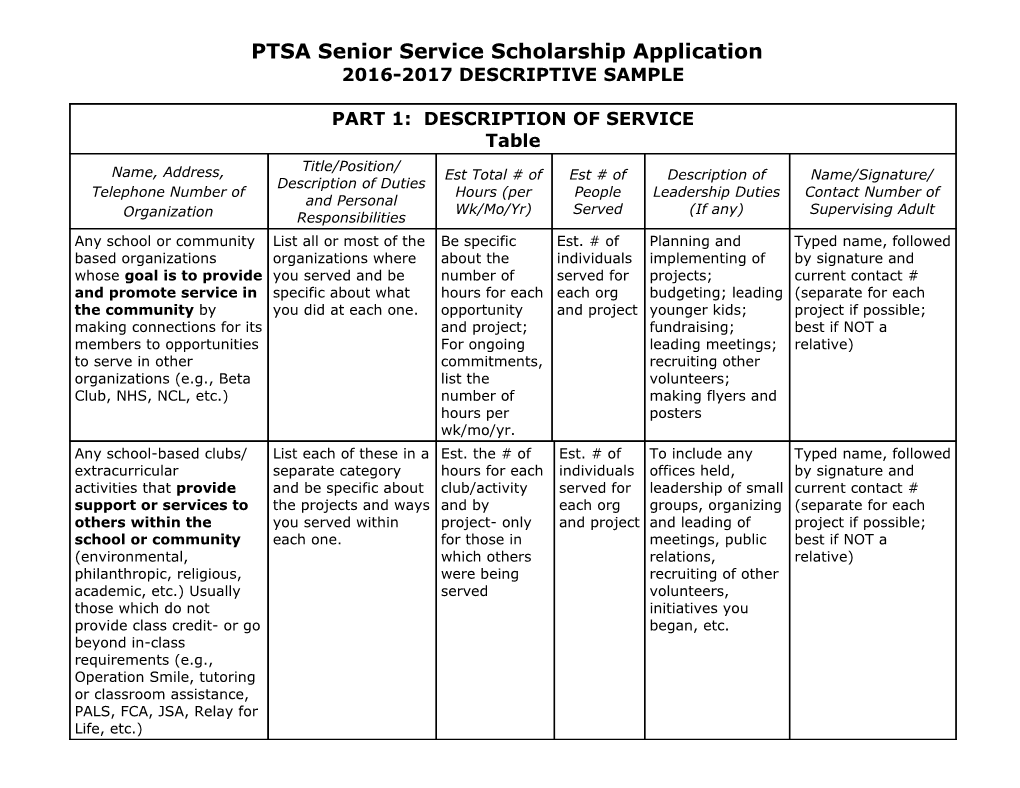 PTSA Senior Service Scholarship Application