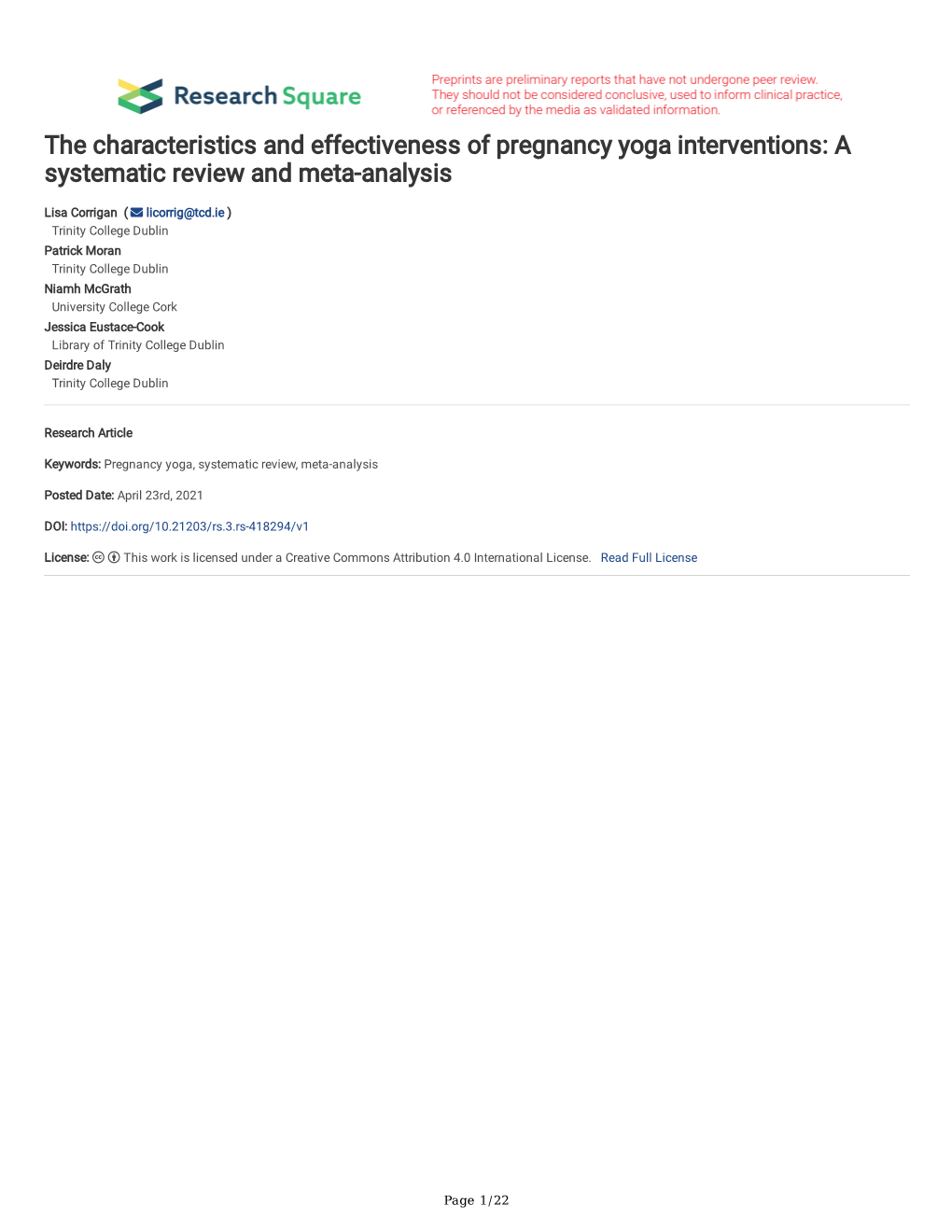 The Characteristics and Effectiveness of Pregnancy Yoga Interventions: a Systematic Review and Meta-Analysis