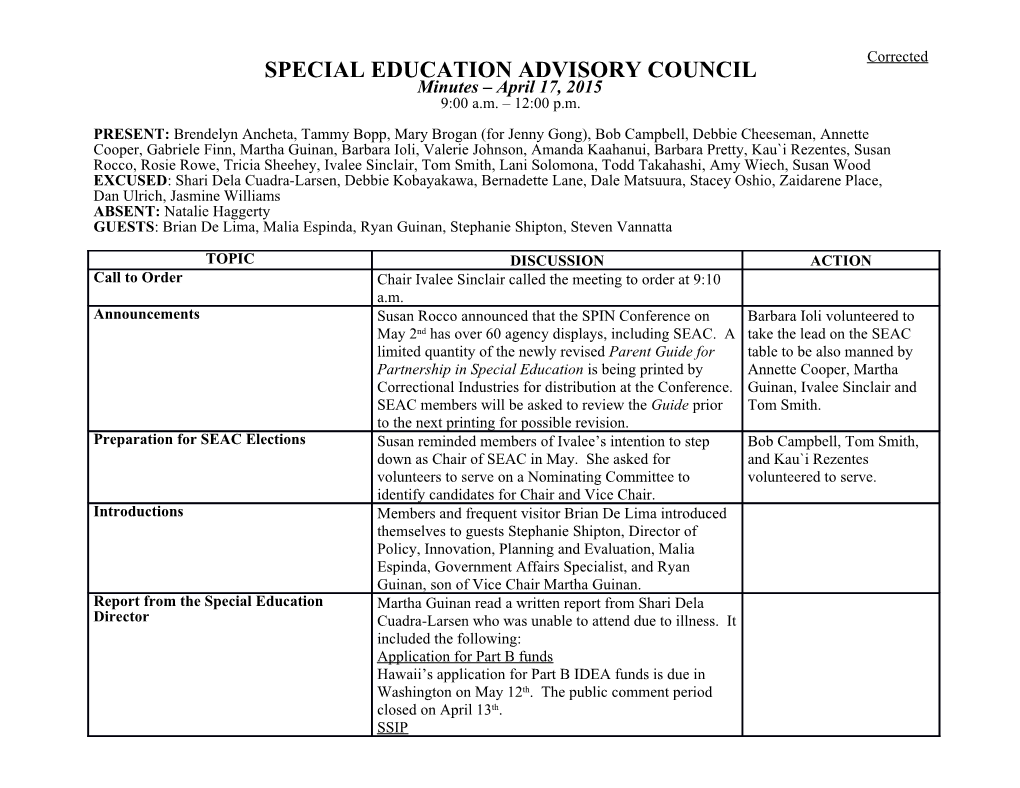 Special Education Advisory Council