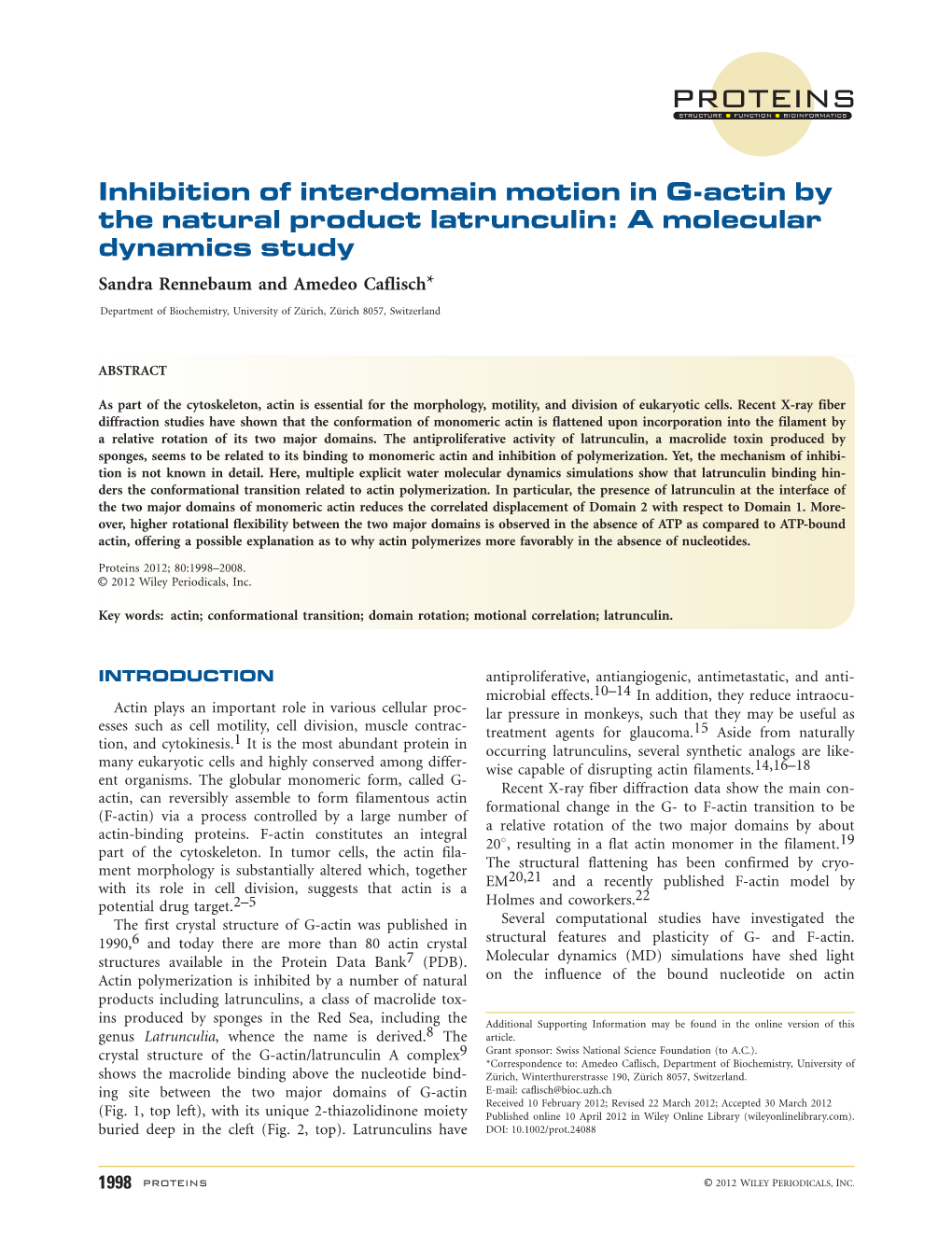 Inhibition of Interdomain Motion in Gactin by the Natural Product Latrunculin: a Molecular Dynamics Study