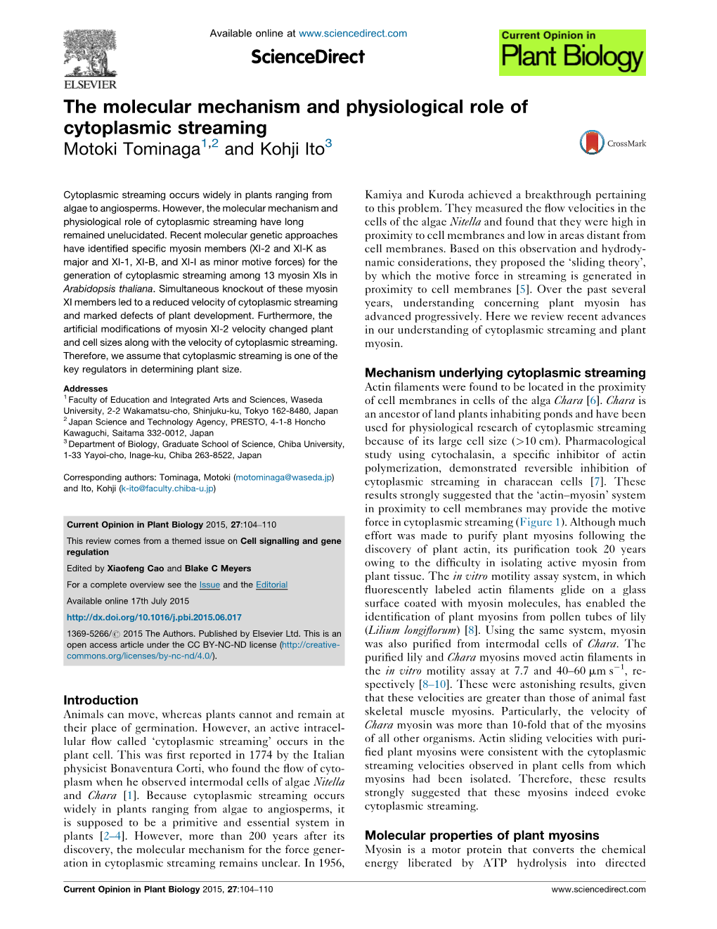 The Molecular Mechanism and Physiological Role of Cytoplasmic