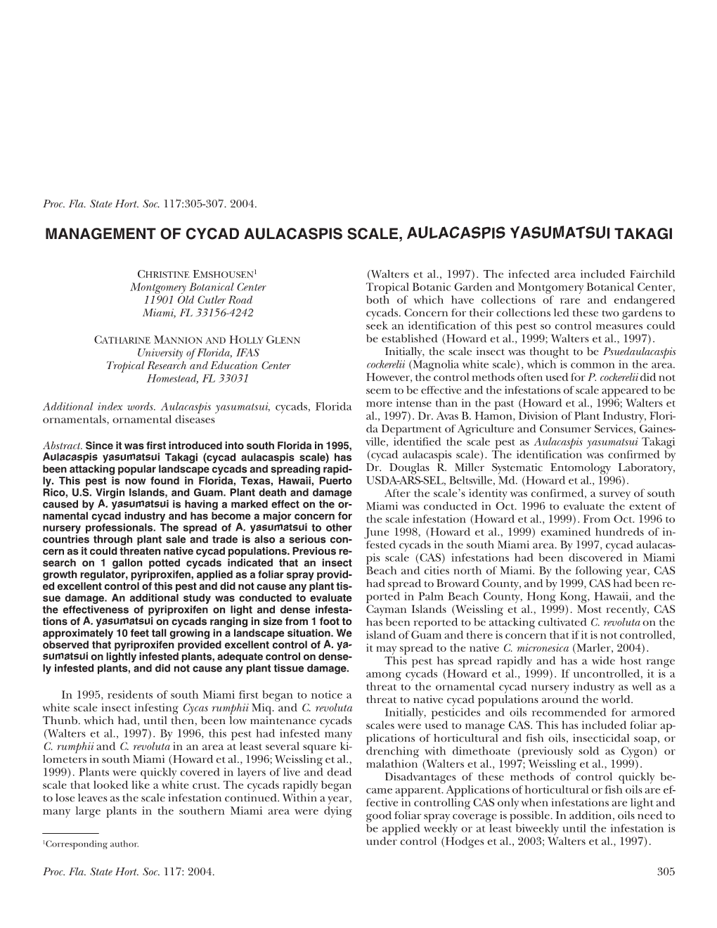 Management of Cycad Aulacaspis Scale, Aulacaspis Yasumatsui Takagi