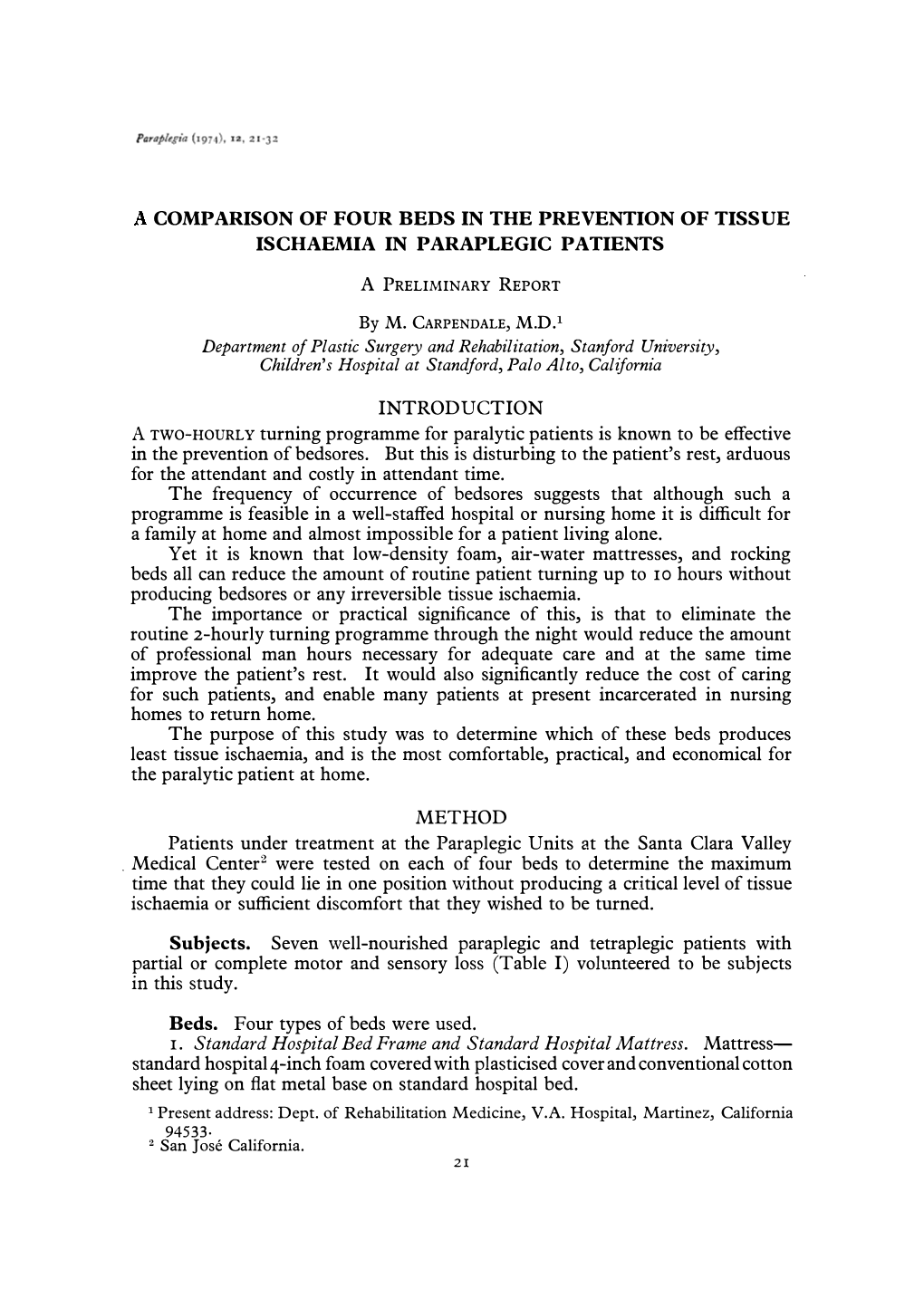 A Comparison of Four Beds in the Prevention of Tissue Ischaemia In