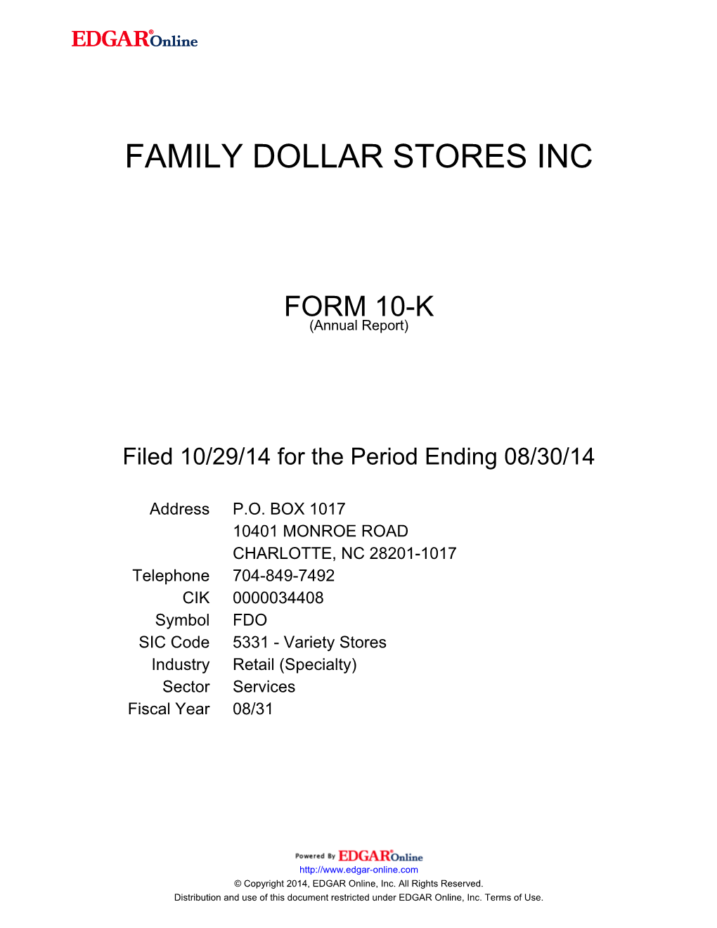 Family Dollar Stores Inc