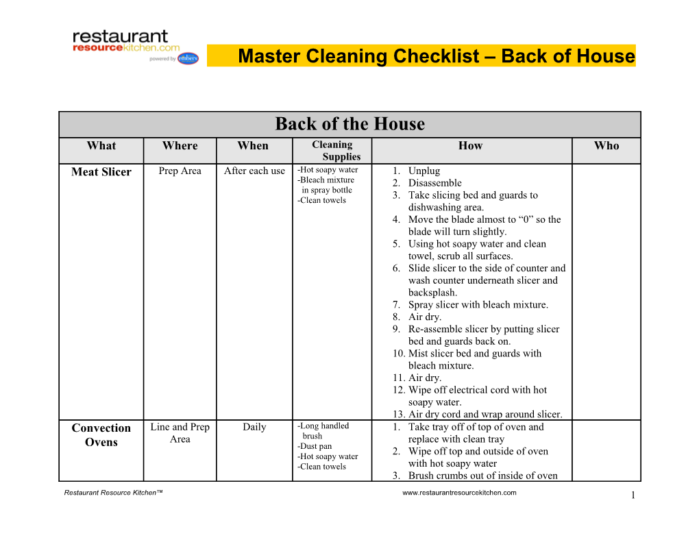 Master Cleaning Schedule