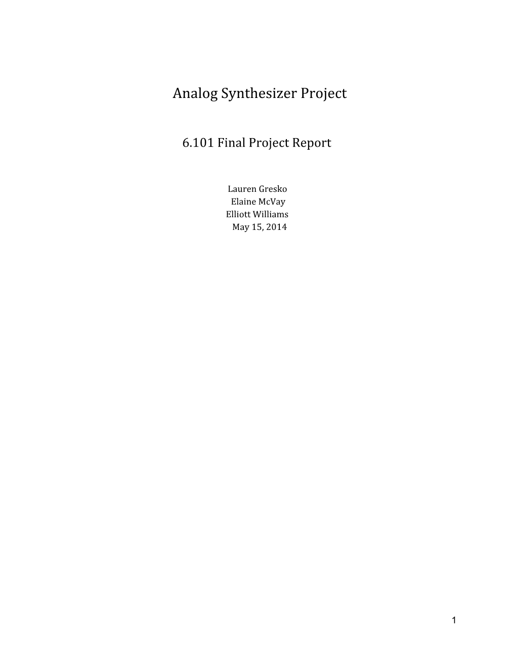 Analog Synthesizer Project