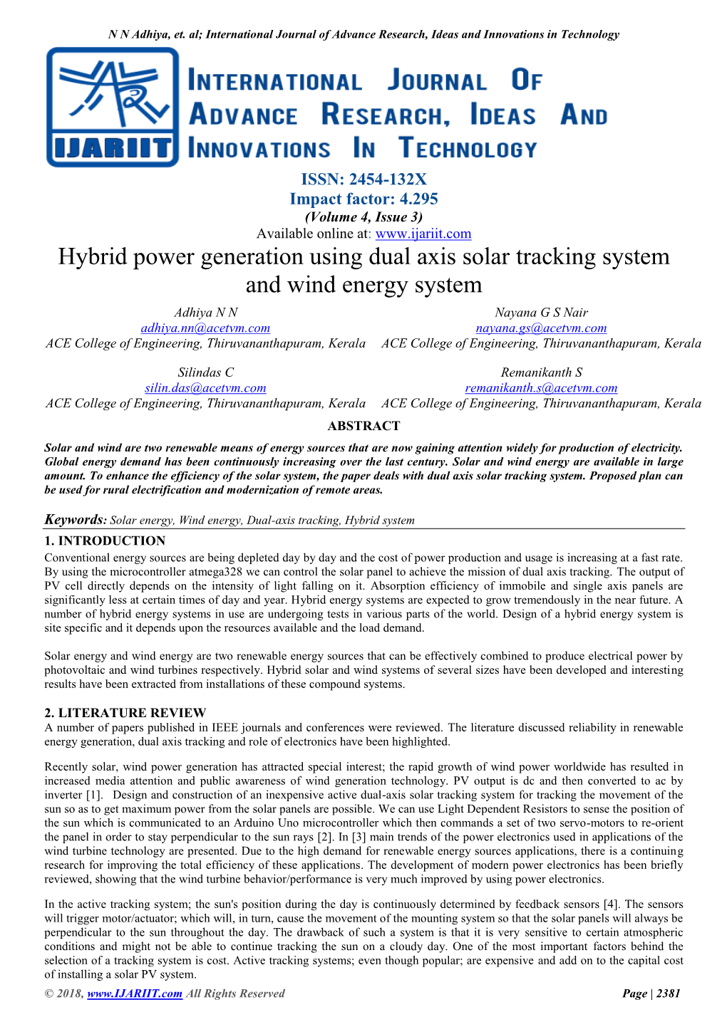 Hybrid Power Generation Using Dual Axis Solar Tracking System