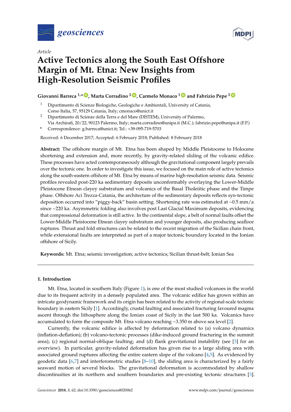 Active Tectonics Along the South East Offshore Margin of Mt. Etna: New Insights from High-Resolution Seismic Profiles