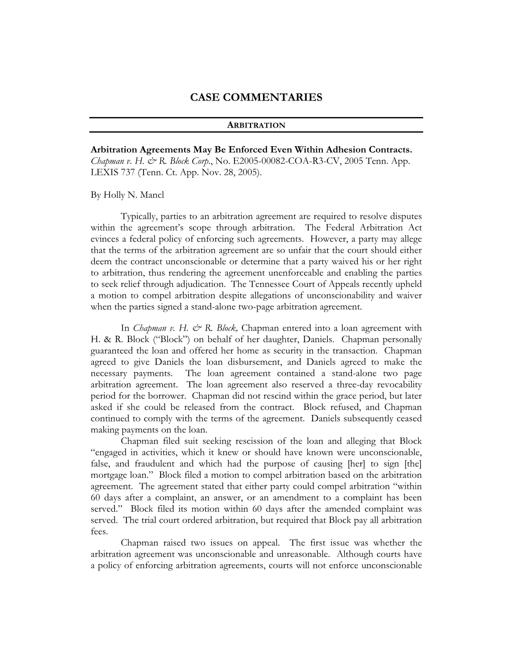 Case Commentaries