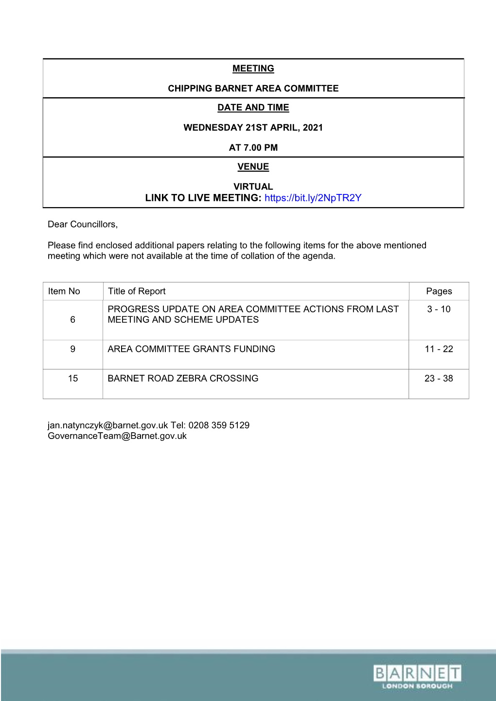 Chipping Barnet Area Committee Supplement Reports PDF 5 MB