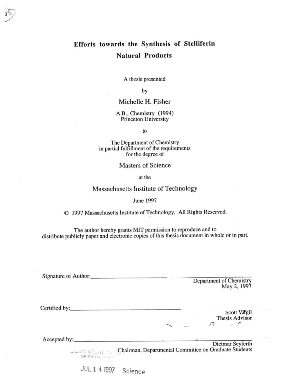 Efforts Towards the Synthesis of Stelliferin Natural Products Michelle