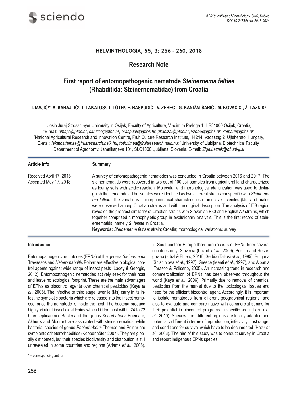 Research Note First Report of Entomopathogenic Nematode