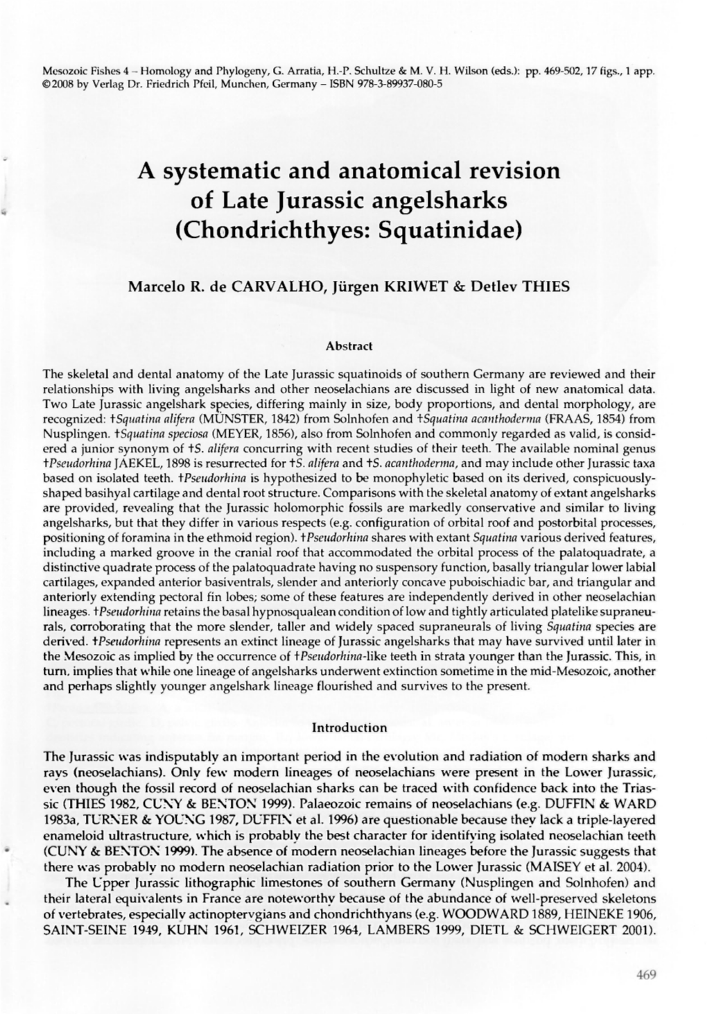 A Systematic and Anatomical Revision of Late Jurassic Angelsharks (Chondrichthyes: Squatinidae)