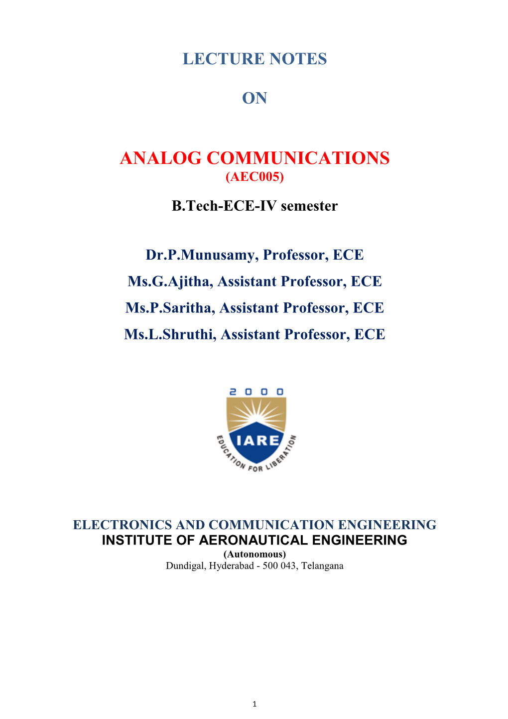 Analog Communications (Aec005)