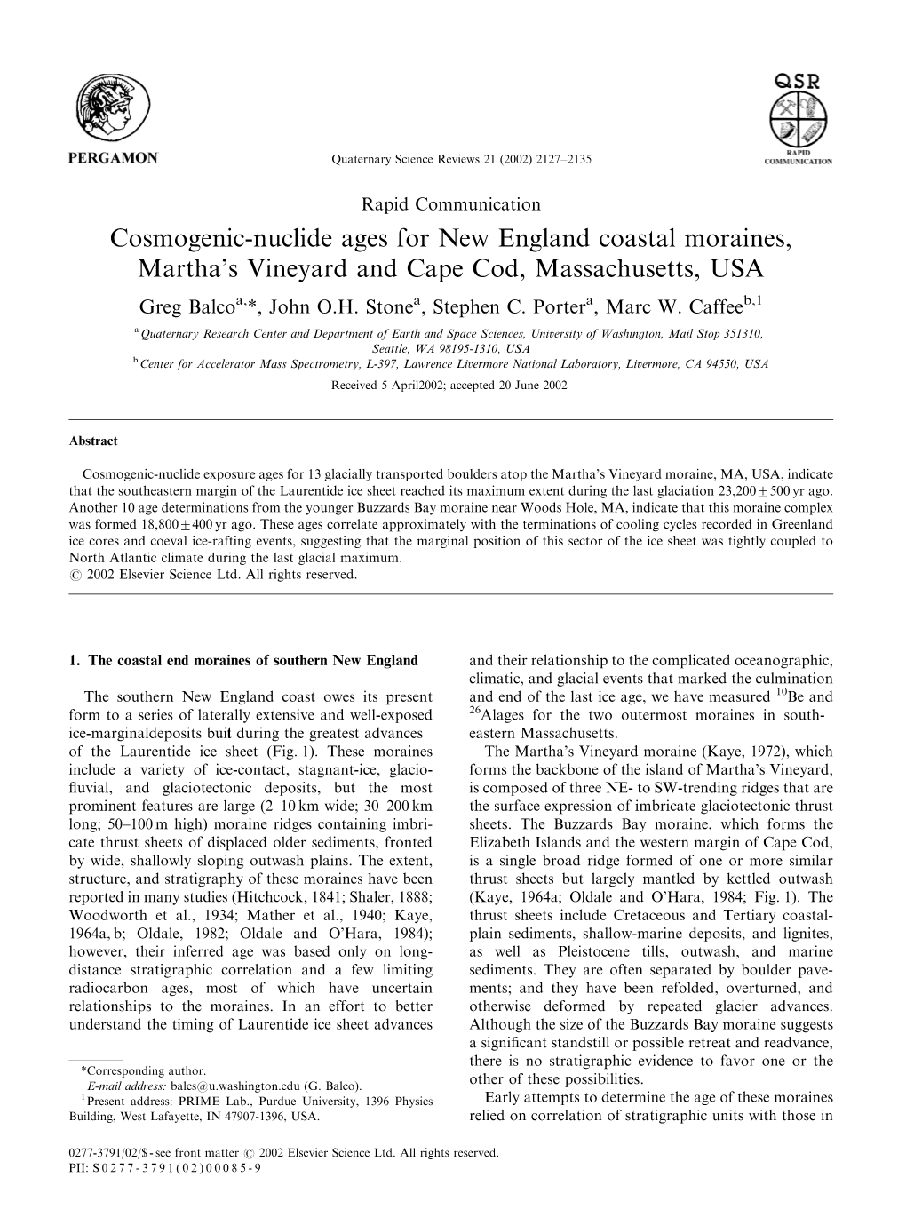 Cosmogenic-Nuclide Ages for New England Coastal Moraines, Martha's