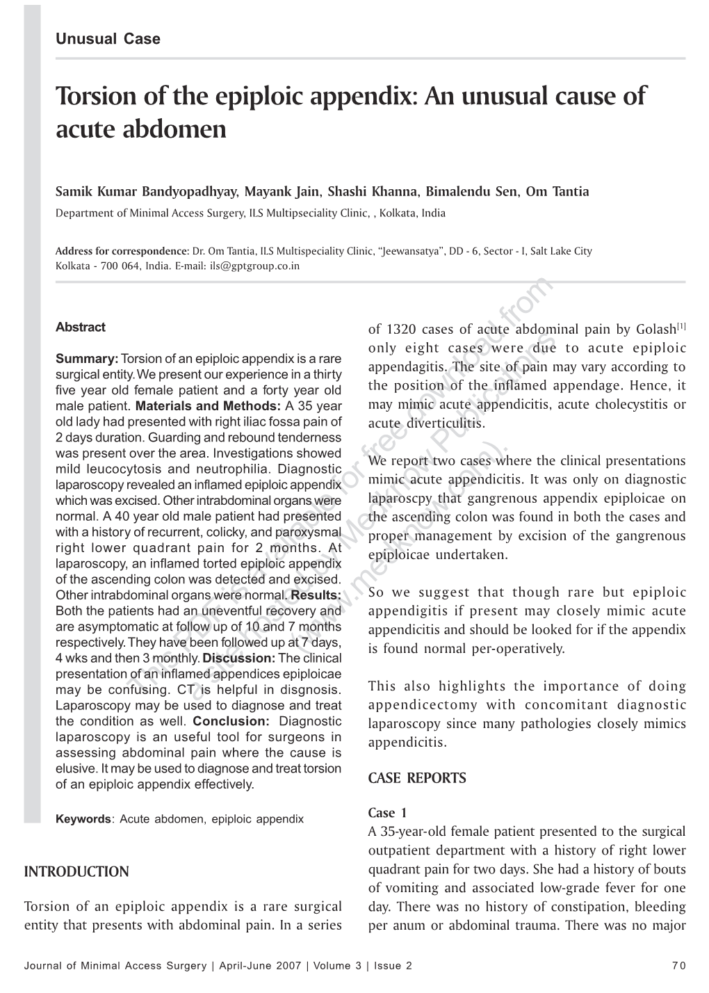 Unusual Case-Torsion of the Epiploic Appendix: an Unusual Cause of Acute Abdomen