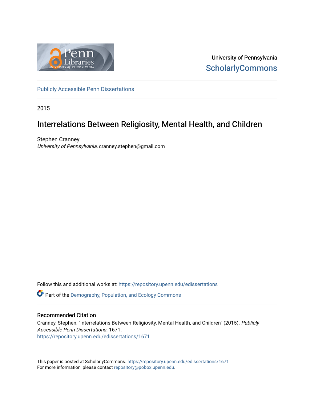Interrelations Between Religiosity, Mental Health, and Children