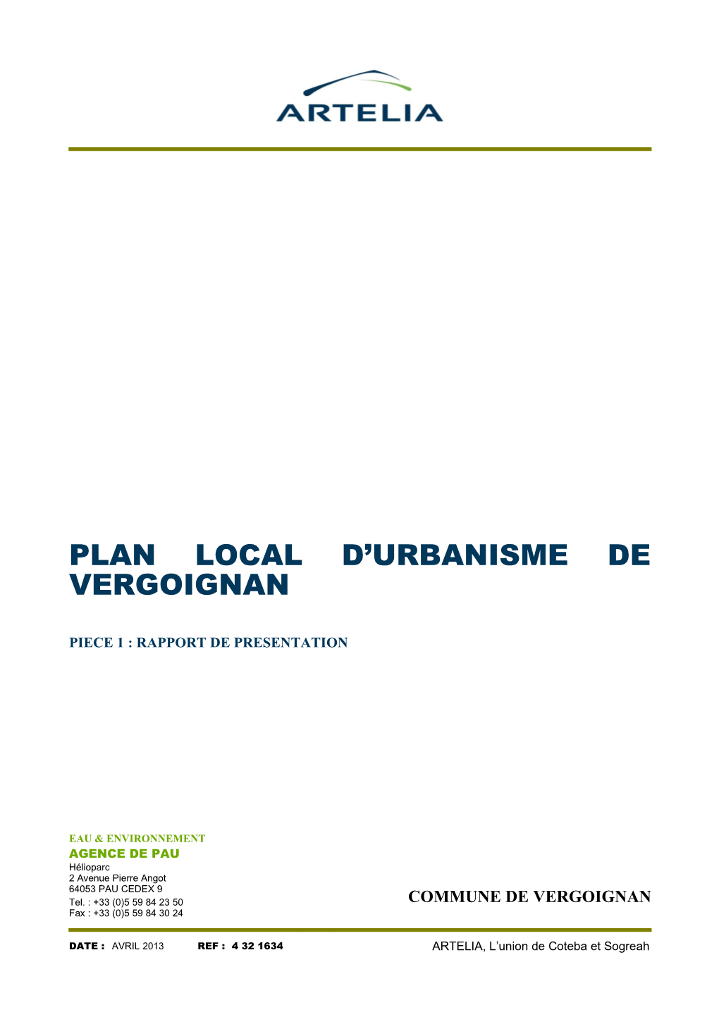 Plan Local D'urbanisme De Vergoignan