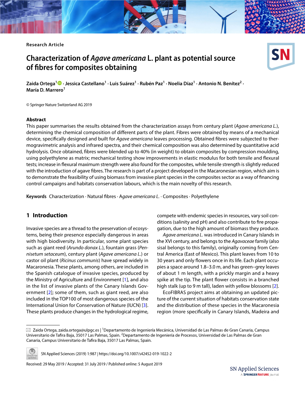 Characterization of Agave Americana L. Plant As Potential Source of Fibres