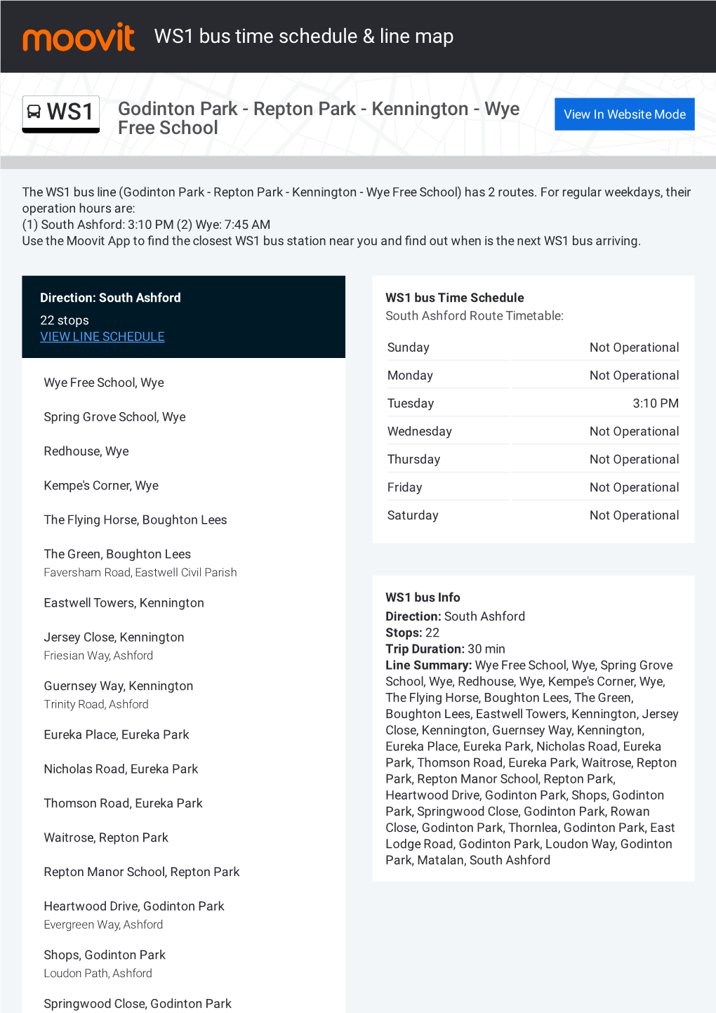 WS1 Bus Time Schedule & Line Route