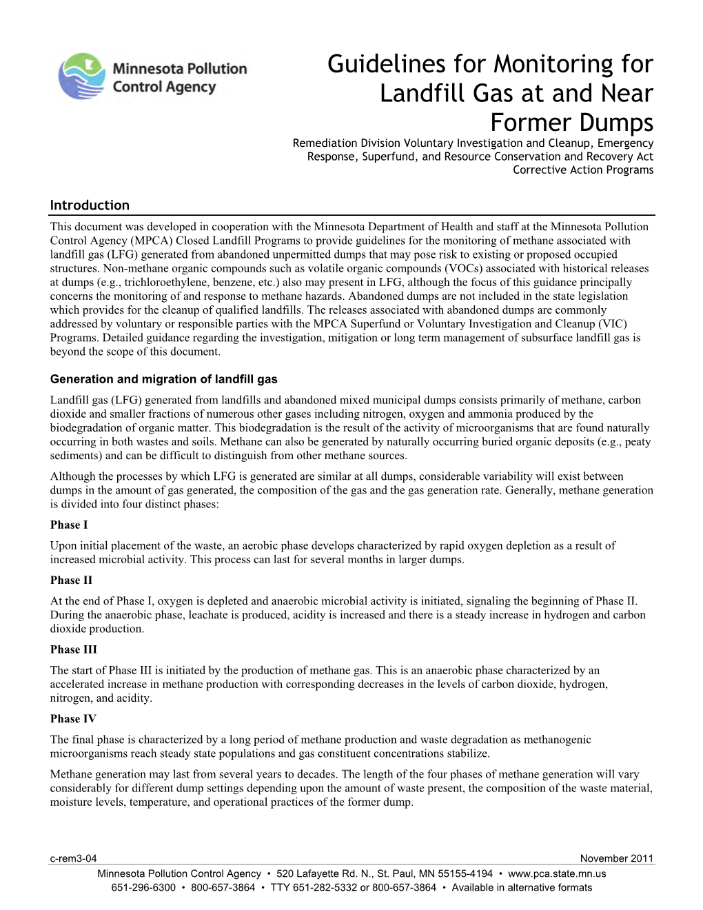 Guidelines for Monitoring for Landfill Gas at and Near Former Dumps