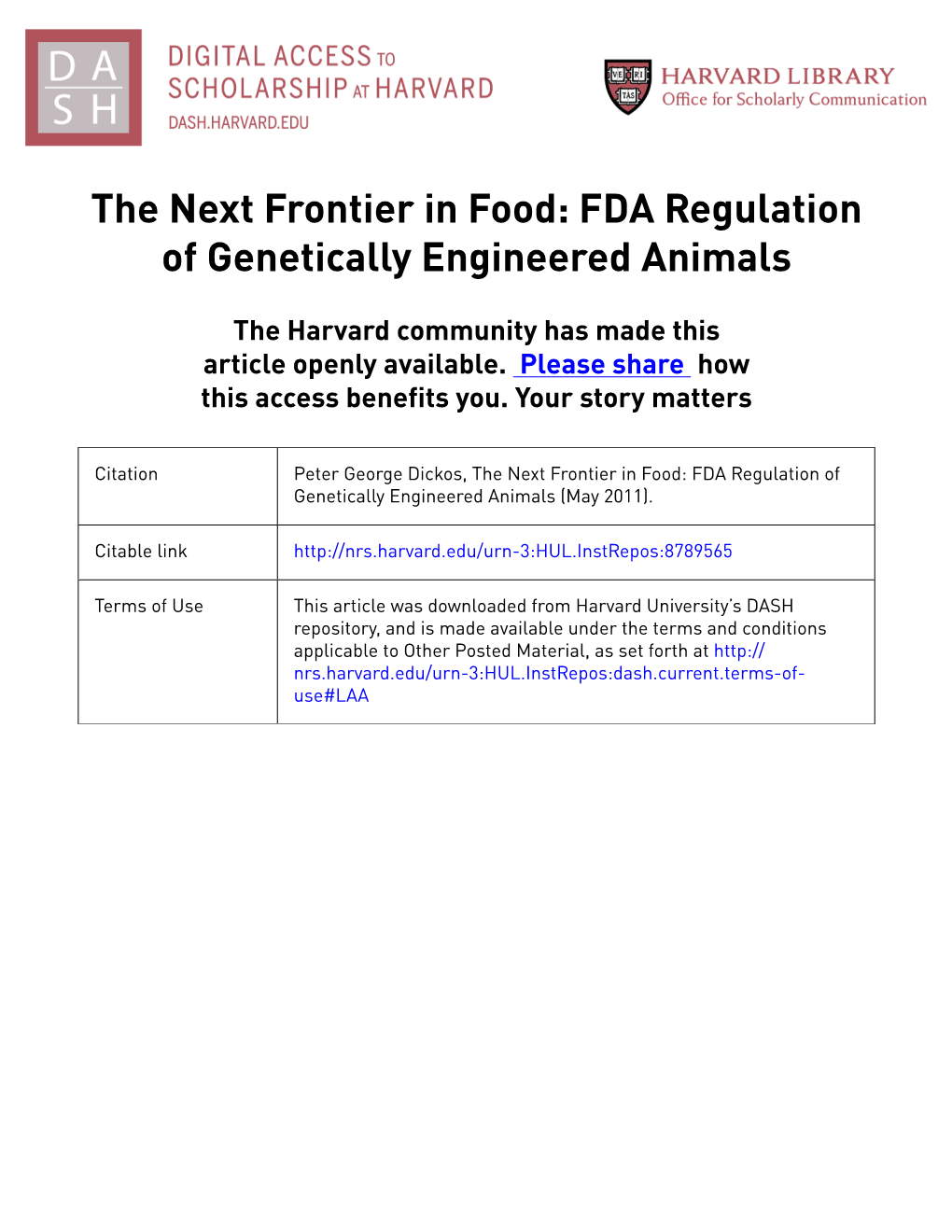 FDA Regulation of Genetically Engineered Animals