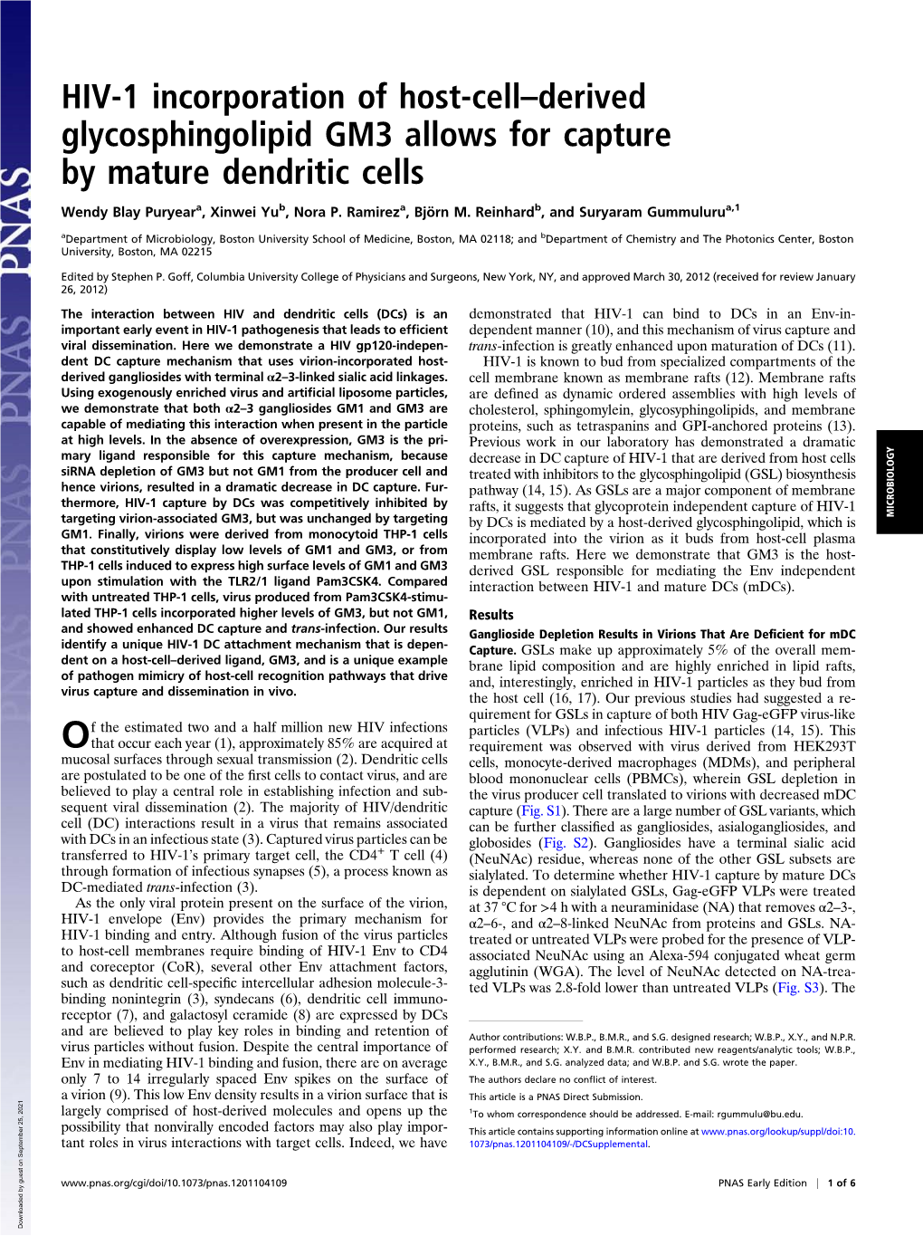 HIV-1 Incorporation of Host-Cell–Derived Glycosphingolipid GM3 Allows for Capture by Mature Dendritic Cells