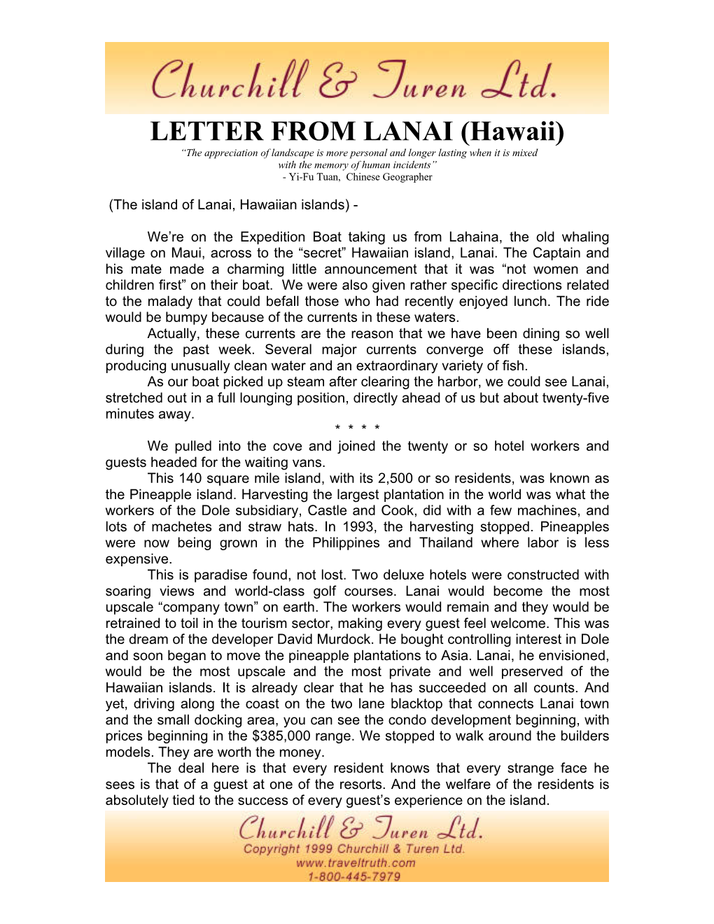 Letter from Lanai