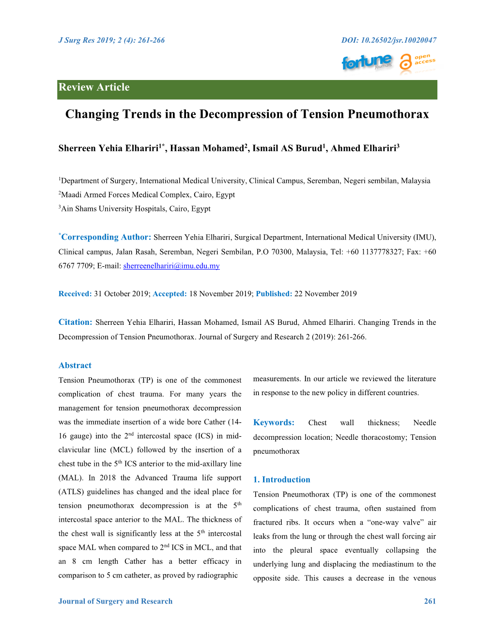 Changing Trends in the Decompression of Tension Pneumothorax