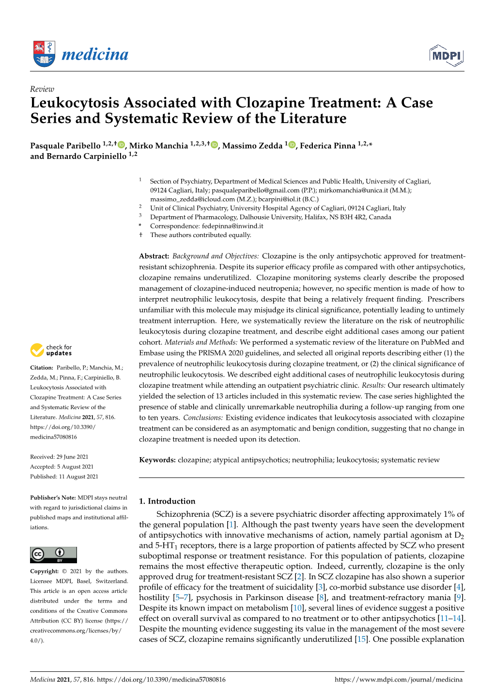 Leukocytosis Associated with Clozapine Treatment: a Case Series and Systematic Review of the Literature