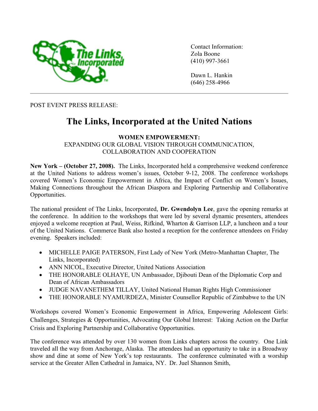 The Links, Incorporated at the United Nations